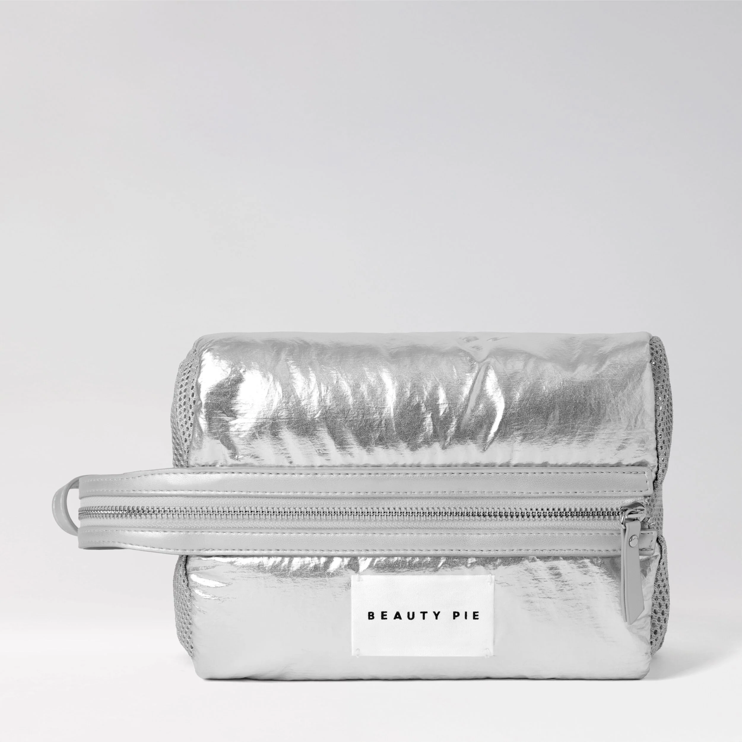 The Perfectly Puffy Silver Organizer Bag with Three Zipped Mesh Compartments