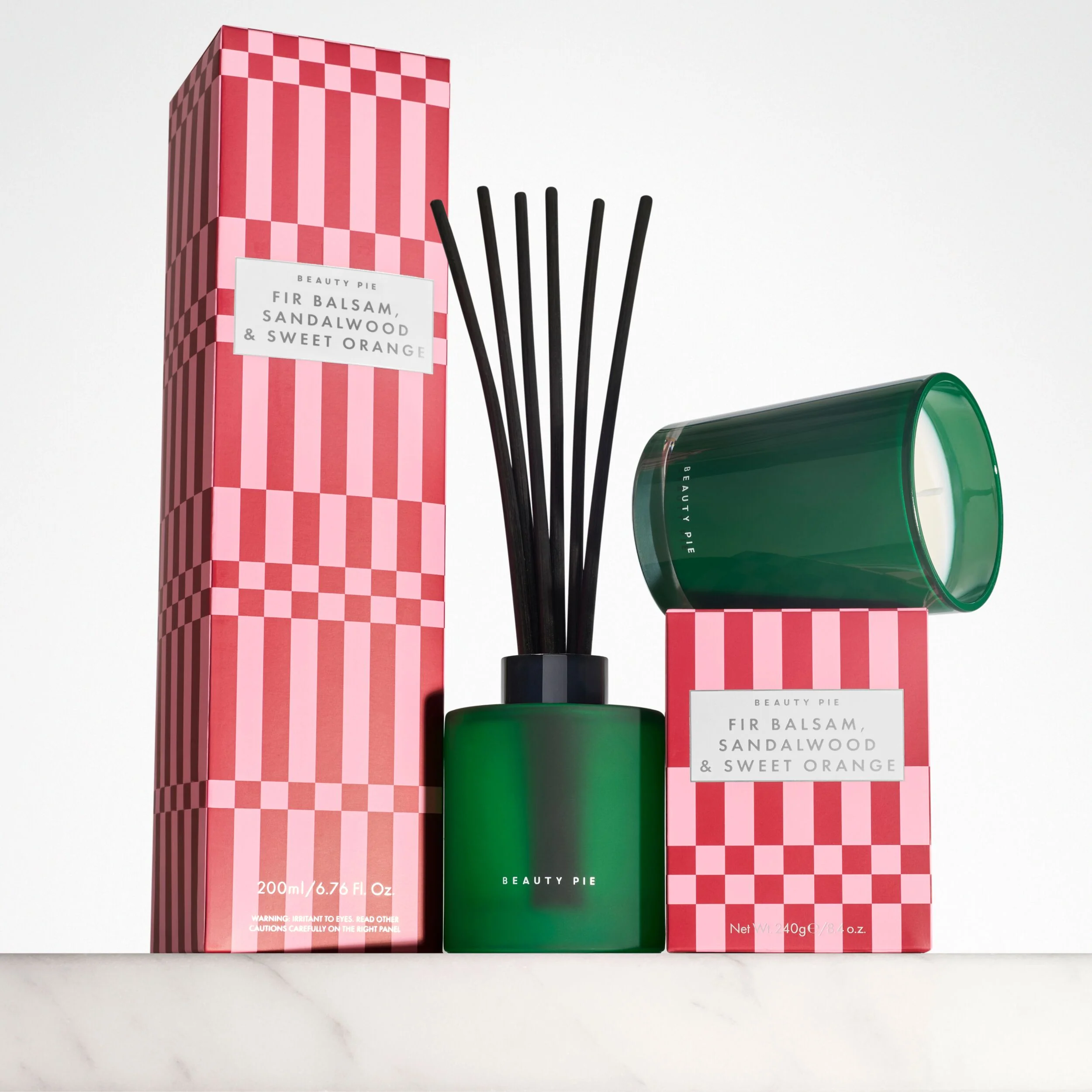 Fir Balsam -diffuuseri ja kynttiläsarja, juhlakodin tuoksu